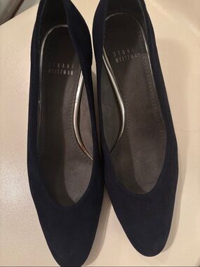 Stuart Weitzman Navy Suede Pointed Ballet Flats